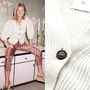 G. Label by GOOP Foster Ribbed Puff Sleeve Cardigan Sweater Ivory Merino Wool